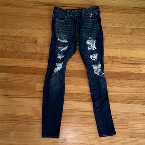 American Eagle Blue Skinny Jeans with Distressed Details